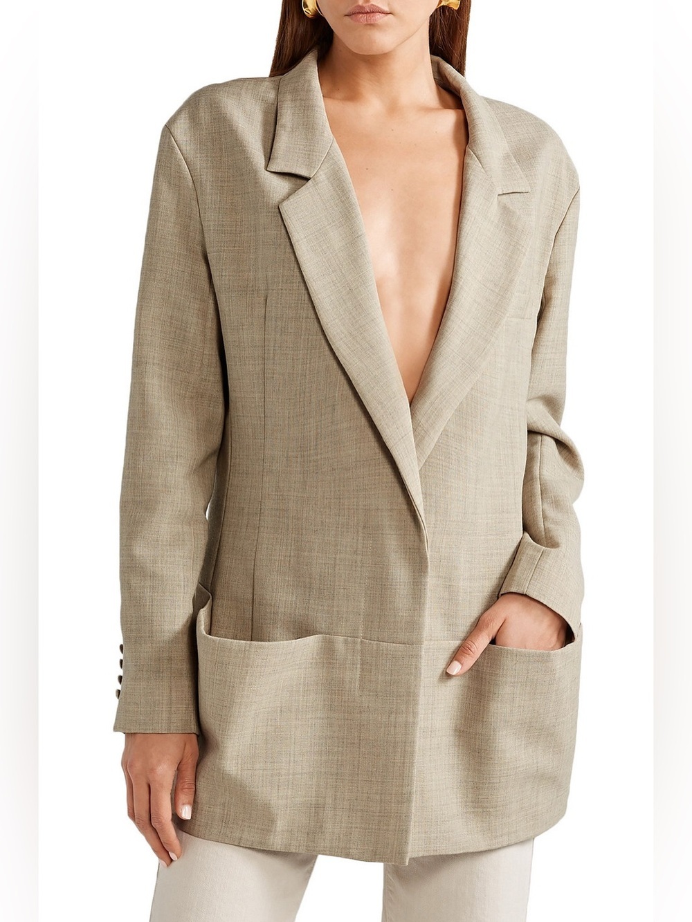 Jacquemus Le Souk Saafi Oversized Melange Wool Blazer in Neutral Beige - Picture 2 of 12
